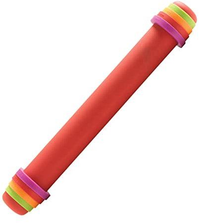 MASTRAD - Rouleau à Pâtisserie - Avec Anneaux Ajustables - 2 Mm Pour Les Pâtes Fraiches, 4 Mm Tartes, 6 Mm Sablés, 8 Mm Pizzas - En Silicone - Anti-Adhérent - Sans BPA - 41 Cm