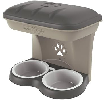 ZAMIBO Support de Nourriture Mural 2 Bols pour Chiens Couleur Taupe 48x27x4