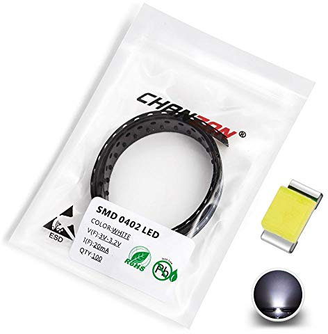 CHANZON 100 piezas SMD 0402 (1mm x 0.5mm) Luces de diodo LED blancas 3V 20mA Bombilla de iluminación Lámparas Componentes electrónicos Diodos emisores de luz indicadora