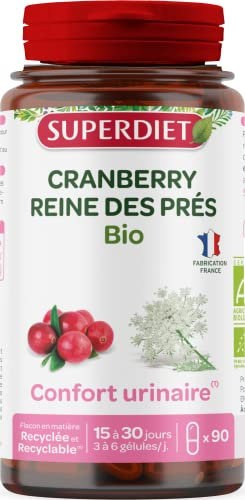 SUPERDIET – CRANBERRY REINE DES PRES BIO – Confort Urinaire – Phytothérapie – Fabrication Française – 90 gélules