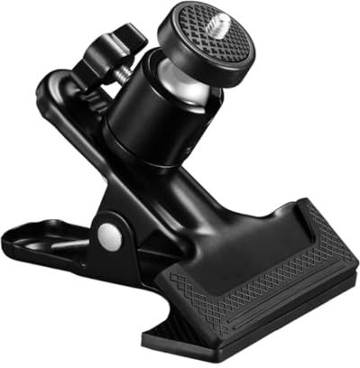 Spring Clamp for Camera - With 1/4 Screw Ball Head Swivel Holder Mount - For Camera, DSLR, Flash, Action Cam – Works with Sony, Canon, Nikon, Panasonic, Flip, Kodak, Fujifilm, Toshiba, Veho and more