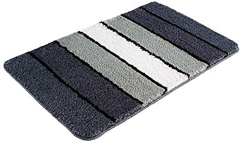 PANA® Flauschige Hochflor Badematte (60 x 100 cm) • Badteppich aus weichen Mikrofasern • Badvorleger Mikrofaser • rutschfest und waschbar • Saugfähiger Duschvorleger • Farbe: Grau