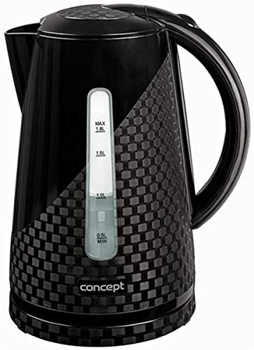 CONCEPT Hausgeräte rk2321 Kunstoff Wasserkocher, Herausnehmbarer Anti-Kalk-Filter, 1,8 L, 2000 W, schwarz