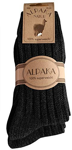 dunaro 2 Paar Alpaka Socken Wollsocken besonders kuschelig warm für Damen Herren (2 Paar / 39-42 Anthrazit)