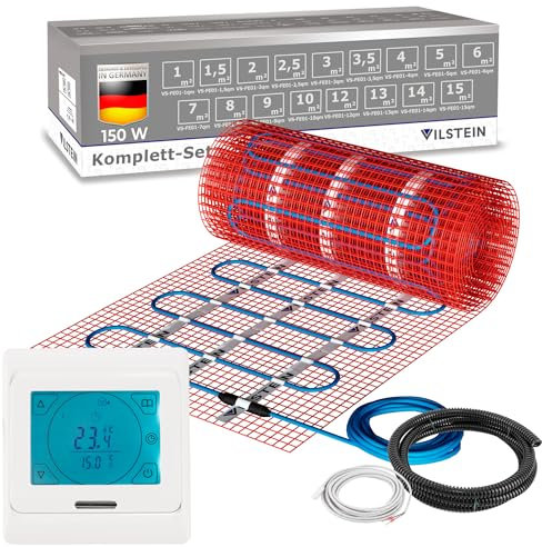 VILSTEIN® Elektrische Fußbodenheizung [150W/m²] - Bodenheizung Elektrisch geeignet für Laminat, Fliesen & mehr - Elektro Fussbodenheizung - Elektrische Heizmatte Fußboden - (14x0.5m - 7qm)