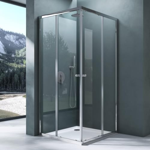 Mai & Mai Duschkabine mit Doppel-Schiebetür 75x100cm Eckeinstieg | Eckdusche Duschabtrennung, Klarglas 6mm ESG-Sicherheitsglas Ravenna16K
