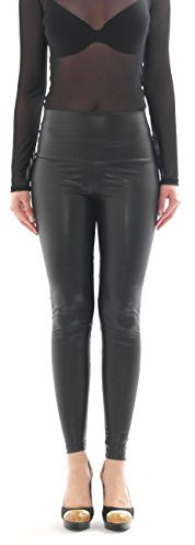 YESET Damen Leggings lang Hose Röre Treggings Glanz-Matt wie Latex Lack Leder Optik hoher Bund schwarz XXL