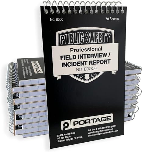 Public Safety Notebook - Spiralbuch, Notizblock, Schreibblock mit Vorlage für Interviews, Unfälle & Vorfallberichte, Feldbuch für Polizei - 3,75 x 6 Zoll, 70 Blatt/140 Seiten (12 Stück)