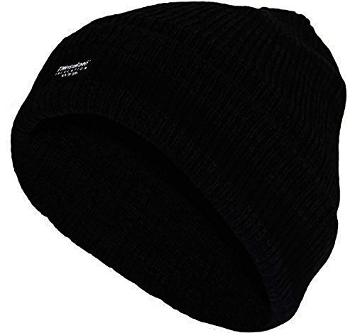 Thermo-Herrenmütze, dünn gefüttert, Strick, Wolle, Beanie, für Winter/Skisport Gr. Einheitsgröße, schwarz