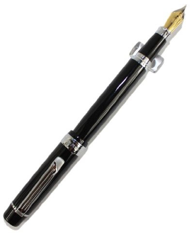 Gullor Executive Calligraphy Black Fountain Pen Hero M Nib Silver Ring