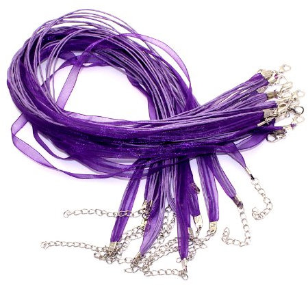 CKB Ltd 20x Purple - Ribbon Waxen Organza Cord Fit DIY Bead Pendant Necklace Lobster Clasp
