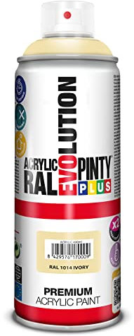 PINTYPLUS EVOLUTION Pintura Spray Acrílica Brillo 520cc Ivory, Crema Ral 1014, Estándar (618)