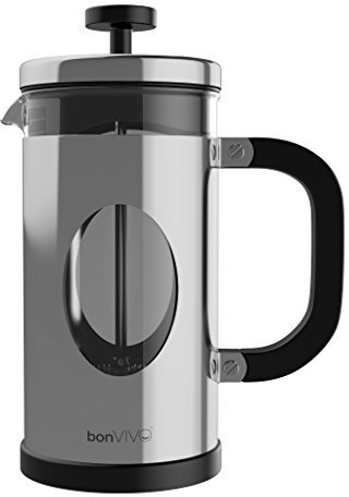 BonVivo GAZETARO I Design French Press Coffee Maker, French Press Machine Made of Stainless Steel and Heat Resistant Borosilicate Glass, Coffee Press in Silver Finish, with Bonus Filter, 34 Ounces