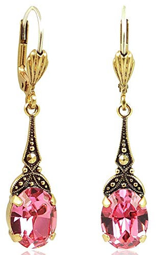 Rosa Ohrringe Gold platiniert mit Markenkristallen NOBEL SCHMUCK