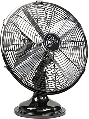 Farelek Utah Ventilateur de table UTAH 35W Ø30cm, métal chromé, 4 pales métal chromées, 3 vitesses, tête inclinable & oscillante 160°
