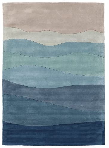 RugVista Feeling Handtufted, Teppich, Moderne Teppiche, 350 x 250 cm, Rechteckig, Niedriger Stapel, Wohnzimmer, Esszimmer, Schlafzimmer, Nur chemische Reinigung, Care & Fair Zertifiziert, Blau