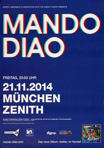 Mando Diao - Blue, München 2014 » Konzertplakat/Premium Poster | Live Konzert Veranstaltung | DIN A1 «
