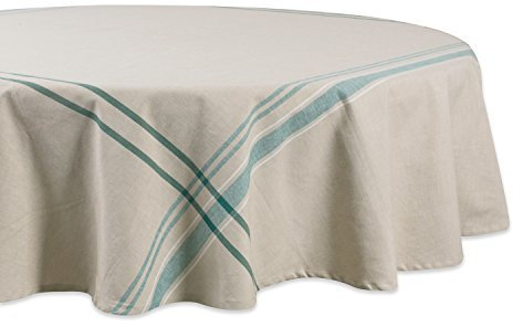 DII Französische Streifen Tischkollektion – Tischwäsche im Landhausstil für den Esstisch, rund, 178 cm, Taupe/Blaugrün