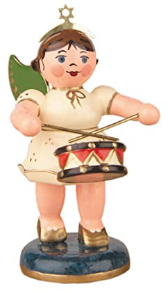 Engel mit Trommel - 6,5cm / Weihnachtsengel - Original Erzgebirge Engel -Hubrig Volkskunst
