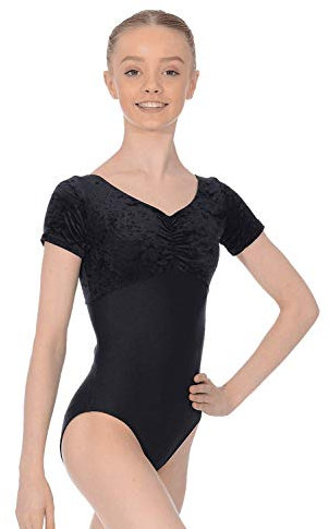 Roch Valley Teresa kurzärmeliges Ballett Trikot aus Samt und Lycra Schwarz 2 (134-140cm)