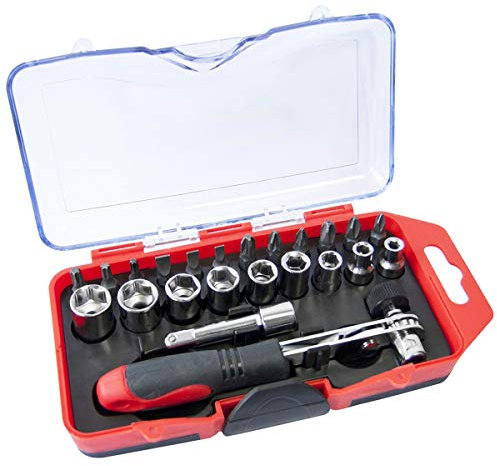 Am-Tech L1955 Offset Ratchet Handle, Bit und Socket Set, 23 Stück