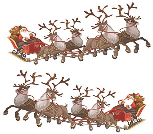 Set of 2 Small Santa Sleigh and Reindeer Full Colour Window Cling Sticker. Christmas Window Decorations by Stickers4 (Small)