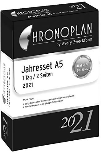 Chronoplan 50291 Kalendereinlage 2021, Jahres-Set A5 mit Wochenplan (148x210mm), Ersatzkalendarium, ideal für professionelle Wochenplanung, mit Uhrzeit, Multilochung (1 Woche auf 2 Seiten), weiß