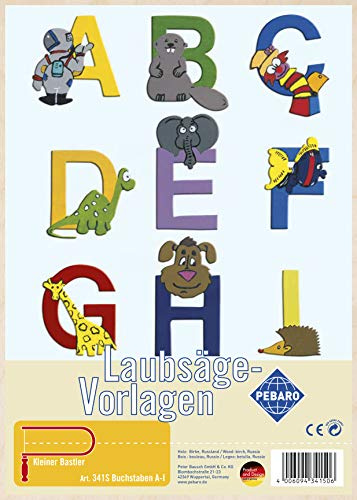 Pebaro 341S Laubsägevorlage Buchstaben A-I, 3mm Sperrholz DIN A 4, Motiv vorgedruckt, aussägen mit Laubsägebogen, basteln, anmalen, fertig, Laubsägen, Basteln mit Holz, Geschenkidee, Lernspielzeug