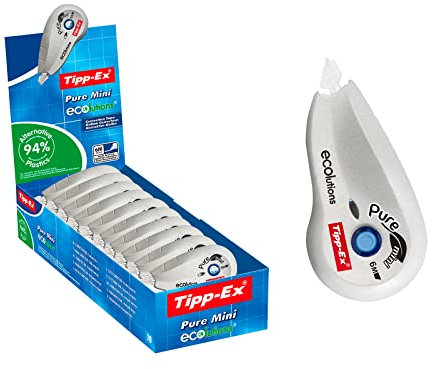 Tipp-Ex Pure Mini ECOlutions Rubans Correcteurs, Papeterie Indispensable, Couleur Blanc, 6 m x 5 mm, Boîte de 10