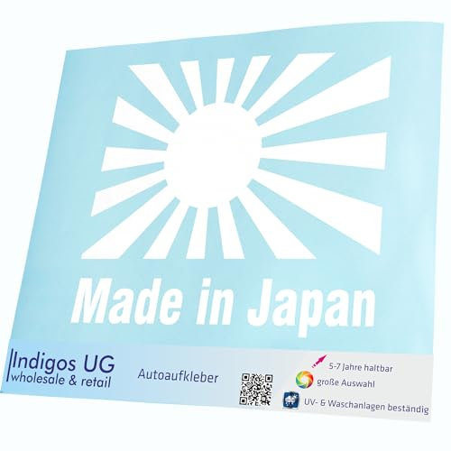 INDIGOS UG Aufkleber - Autoaufkleber - JDM - Die Cut - Auto - 130x110 mm - Made in Japan Flagge - weiß - Heckscheibe - Heckscheibenaufkleber - Sticker - Tuning