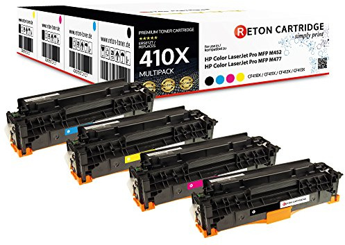 4 Original Reton Toner | 25% mehr Druckleistung | kompatibel zu HP 410X CF410X CF411X CF412X CF413X für HP Color Laserjet Pro MFP M477fdw Pro MFP M477fdn MFP M477fn M477fnw M452dn Pro M452nw M377dw