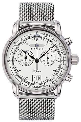 Zeppelin Herrenuhr Serie 100 Jahre Chronograph Datum Edelstahl Milanaiseband 7690M-1
