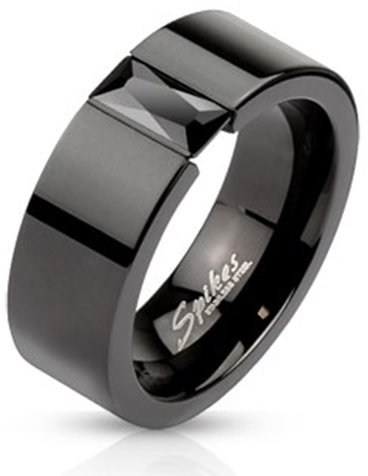 BlackAmazement Edelstahl Ring Schwarz Black IP Zirkonia Stein Gem schlicht Herren Damen (63 (20.1), Ringbreite: 8mm)