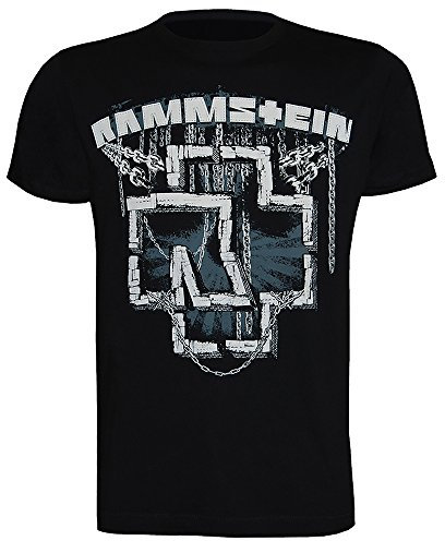 Rammstein Herren T-Shirt In Ketten, Offizielles Band Merchandise Fan Shirt schwarz mit mehrfarbigem Front Print (XL)