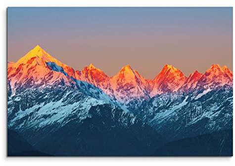 120x80cm Leinwandbild auf Keilrahmen Indien Himalaya Gebirge Sonnenuntergang Wandbild auf Leinwand als Panorama