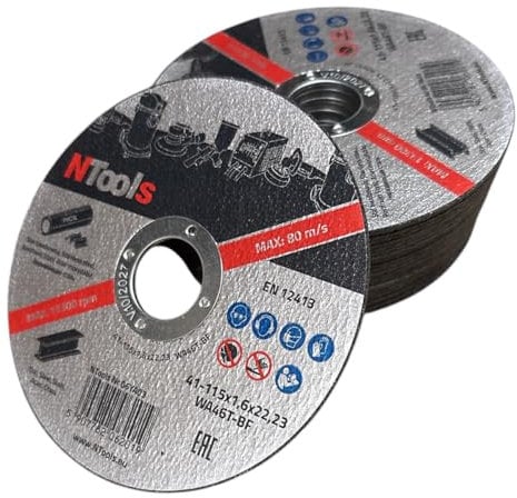 NTools SDC – Dischi da taglio 115 x 1,6 x 22,23 mm, 25 pezzi | Dischi da taglio 115 per ferro, sottili e resistenti, ideali per il taglio di metallo, acciaio e acciaio inossidabile (Inox)