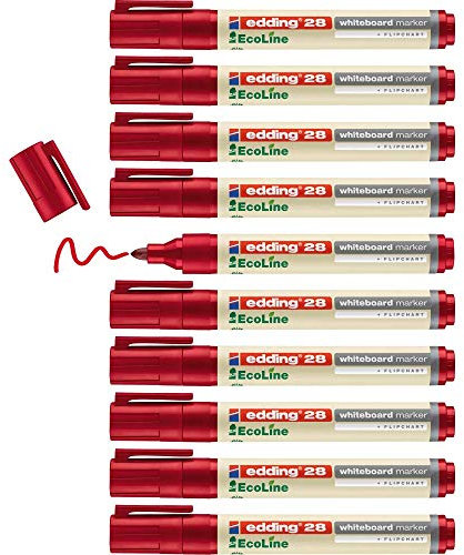 edding 28 Ecoline Whiteboardmarker - rot - 10 Whiteboard Stifte - Rundspitze 1,5-3 mm - Boardmarker abwischbar - Whiteboard, Flipchart, Magnettafel, Pinnwand, Memoboard - Sketchnotes - nachfüllbar