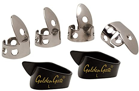 Golden Gate NP1-8B Daumen & Finger Pick Pack - Edelstahl/Schwarz - Groß