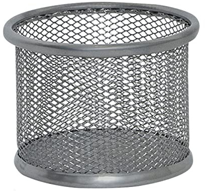 Q-CONNECT KF15104 Desk Organiser Round/Painted Metal Mesh/Silver/Mesh Metal Office Organiser Desk Organiser/Non-Slip Feet/9 x 6.8 cm