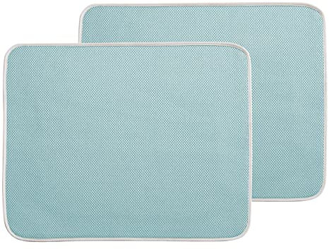 mDesign Juego de 2 Alfombrilla escurridora Grande para Vasos, Platos, sartenes – Tapete escurre Platos – Utensilios de Cocina de rápido Secado y fácil de Limpiar – Azul/Marfil
