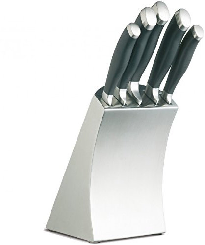 MasterClass Trojan Edelstahl Messer Set und Messerblock, 5 professionelle Küchenmesser plus Messerblock, Silber