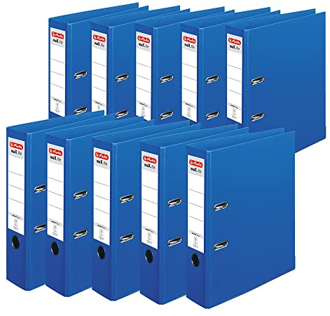 herlitz Ordner A4 maX.file protect +, A4, 8 cm Rückenbreite, Blau, Kunststoffbeschichtung, Einsteckrückenschild, Kantenschutz innen und außen, 10 Stück