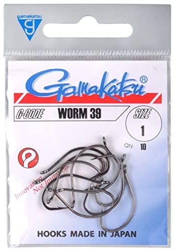 Gamakatsu Hook Worm 39, Size 3, Black - Dropshot Fishing Hooks for Rubber Jigs & Creature Baits