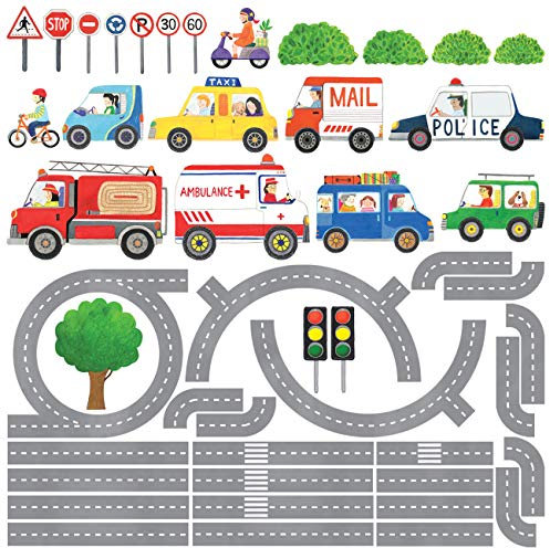 Decowall DW-1604 Straßen Transporte Autos Fahrzeuge Wandtattoo Wandsticker Wandaufkleber Wanddeko für Wohnzimmer Schlafzimmer Kinderzimmer