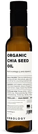 Erbology Olio di Semi di Chia Bio 250ml - Spremuto a Freddo - Ricco di Omega-3 (66%) e Vitamina E (330% VNR) - Direttamente dalla Fattoria - Senza OGM - Senza Additivi o Conservanti