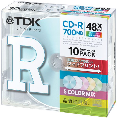 TDK Compact Disc CD-R for data 700MB 48x Inkjet printable 5Color mix 10Pack 5mm case CD-R80CPMX10B (Japan Import)