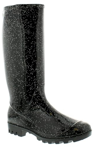 Platino Ladies Glitter Wellies in Black - Rain Boots for Festivals, Gardens, Rain & Snowy Conditions, Womens Walking Boots For Everyday Use, Comfortable & Stylish Wellies Black Glitter 3 UK
