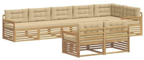 vidaXL Outdoor-Sofagarnitur mit Kissen 8 pcs Weiß und Beige Polyester, Akazienmöbel, modernes Sofa-Set für den Außenbereich, Gartenliege und modulare Sitzgelegenheit, Flexibler Entspannungsbereich
