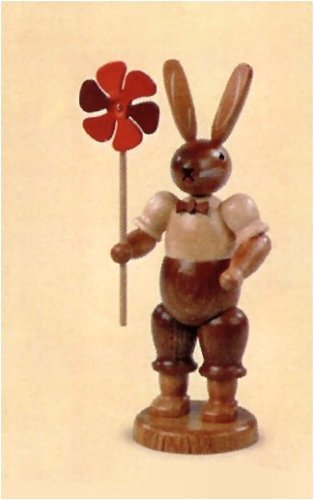 Hase mit Windrad, 11 cm, Osterhase, Osterdekoration, Osterdeko, Geschenk, original Erzgebirge, echt erzgebirgische Volkskunst, Handarbeit und Holzkunst aus dem Erzgebirge