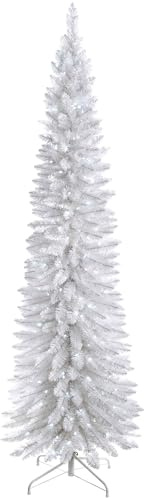 WeRChristmas Pre-Lit Pencil Christmas Tree with 180 LED Lights, 6.5 feet/1.95 m - 25 x 25 x 213 cm, White